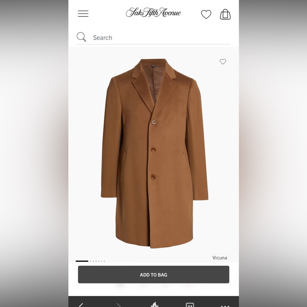 NWOT Saks Fifth Avenue, Made in Italy Loro Piana, Vicuna / Tan Cashmere Overcoat